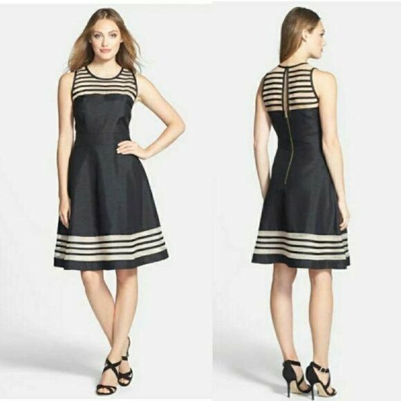 Taylor Silk & Shantung Dress Retro 60's Nautical Illusion Fit & Flare Sz 10 - Picture 1 of 10